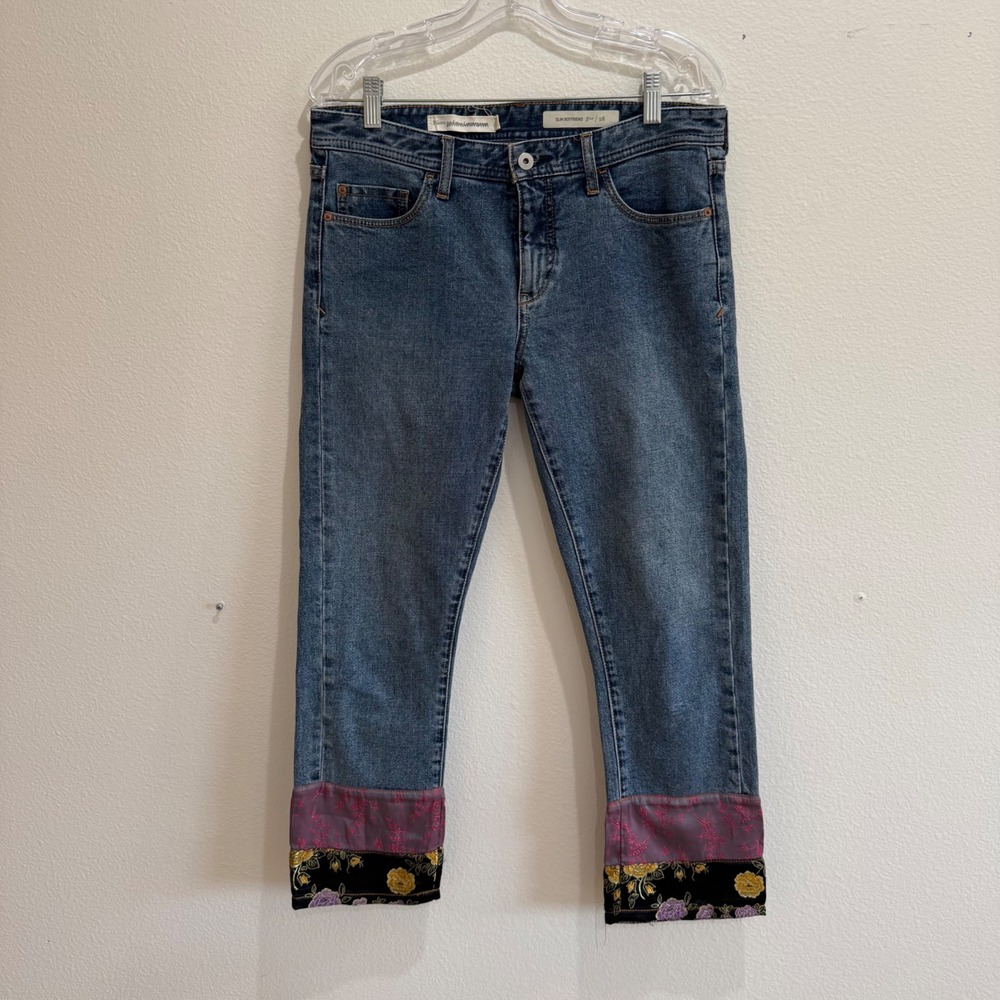 Pilcro and the Letterpress Slim Boyfriend Jeans Floral Embroidered Cuffs 28